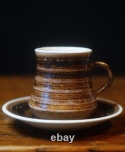 Vintage 1970s Rye Cinque Ports Pottery Coffee Set Brown Stripe 17pcs
