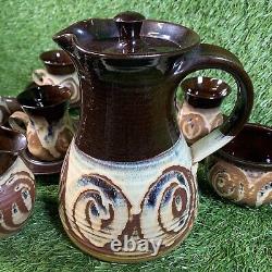 Vintage 1975 Alvingham Pottery (Pru Green) 13 Piece Handmade Coffee Set
