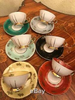 Vintage 6 cups 6 Saucer German Roschütz Roschutz Porcelain Coffee Set
