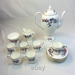 Vintage 60s Wedgwood Devon Sprays Coffee Pot Espresso Set Floral Pink Bone China