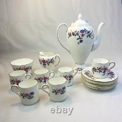 Vintage 60s Wedgwood Devon Sprays Coffee Pot Espresso Set Floral Pink Bone China