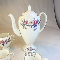 Vintage 60s Wedgwood Devon Sprays Coffee Pot Espresso Set Floral Pink Bone China