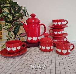 Vintage 70's Waesterbach German Heart Design Red Tea/ Coffee Set