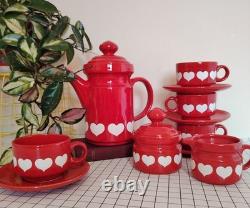 Vintage 70's Waesterbach German Heart Design Red Tea/ Coffee Set