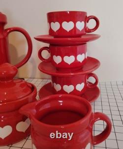 Vintage 70's Waesterbach German Heart Design Red Tea/ Coffee Set