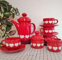Vintage 70's Waesterbach German Heart Design Red Tea/ Coffee Set