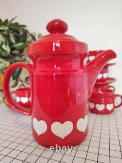 Vintage 70's Waesterbach German Heart Design Red Tea/ Coffee Set