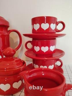 Vintage 70's Waesterbach German Heart Design Red Tea/ Coffee Set