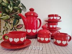 Vintage 70's Waesterbach German Heart Design Red Tea/ Coffee Set