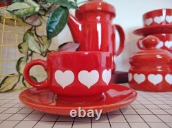 Vintage 70's Waesterbach German Heart Design Red Tea/ Coffee Set