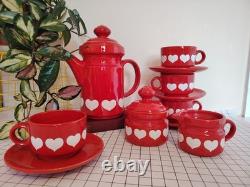 Vintage 70's Waesterbach German Heart Design Red Tea/ Coffee Set