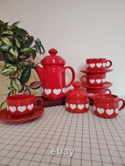 Vintage 70's Waesterbach German Heart Design Red Tea/ Coffee Set