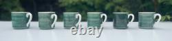 Vintage 70s 80s Gien France Ceramic Espresso Coffee Mugs Set of 6 GREEN 6cm VGC