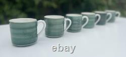 Vintage 70s 80s Gien France Ceramic Espresso Coffee Mugs Set of 6 GREEN 6cm VGC