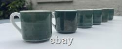 Vintage 70s 80s Gien France Ceramic Espresso Coffee Mugs Set of 6 GREEN 6cm VGC