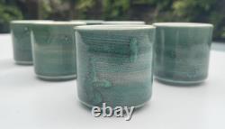 Vintage 70s 80s Gien France Ceramic Espresso Coffee Mugs Set of 6 GREEN 6cm VGC