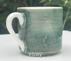 Vintage 70s 80s Gien France Ceramic Espresso Coffee Mugs Set of 6 GREEN 6cm VGC