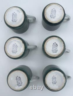 Vintage 70s 80s Gien France Ceramic Espresso Coffee Mugs Set of 6 GREEN 6cm VGC
