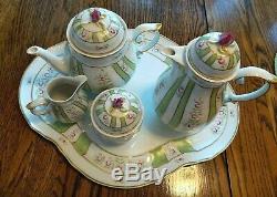 Vintage 8 Piece Handpainted Hollohaza Tea And Coffee Set With Tray From Hungary