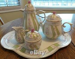 Vintage 8 Piece Handpainted Hollohaza Tea And Coffee Set With Tray From Hungary