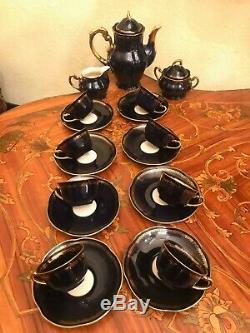 Vintage 8 cups 8 saucer Pot Milk Sugar Echt Cobalt Poland Porcelain Coffee Set