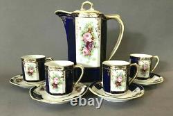 Vintage 9-Piece Noritake(M) Hand Painted White Cobalt Blue Floral Tea Coffee Set