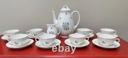 Vintage ALP Lidköping Sweden Porcelain Coffee Set Black Gold 18pc Castle Scenic