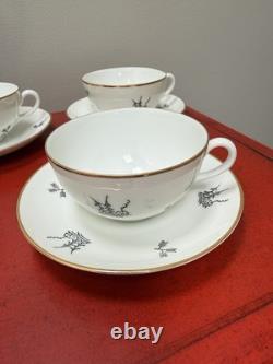 Vintage ALP Lidköping Sweden Porcelain Coffee Set Black Gold 18pc Castle Scenic