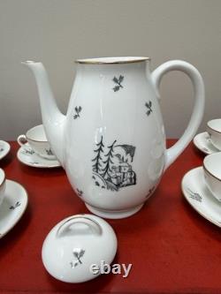 Vintage ALP Lidköping Sweden Porcelain Coffee Set Black Gold 18pc Castle Scenic