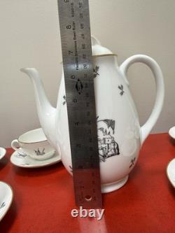 Vintage ALP Lidköping Sweden Porcelain Coffee Set Black Gold 18pc Castle Scenic