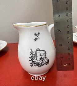 Vintage ALP Lidköping Sweden Porcelain Coffee Set Black Gold 18pc Castle Scenic