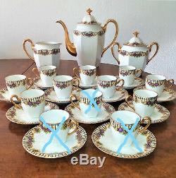 Vintage ANDRE FRANCOIS LIMOGES HANDPAINTED COFFEE SET for 9 withDEMITASSE CUPS