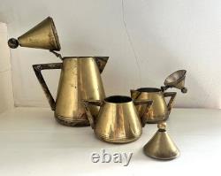 Vintage ART DECO / MODERNIST Brass EPNS COFFEE TEA SET 3 PCS Sugar Pot Creamer