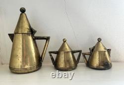 Vintage ART DECO / MODERNIST Brass EPNS COFFEE TEA SET 3 PCS Sugar Pot Creamer Vintage ART DECO / MODERNIST Brass EPNS COFFEE TEA SET 3 PCS Sugar Pot Creamer