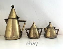 Vintage ART DECO / MODERNIST Brass EPNS COFFEE TEA SET 3 PCS Sugar Pot Creamer