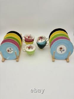 Vintage Adderley Harlequin Floral Tea Set 15 Piece Pastel Mixed Color Trios