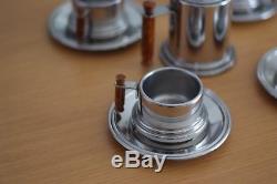 Vintage Alpu Puppieni Italy Stainless Coffee Cup Saucer Plate and Pot set, Mint