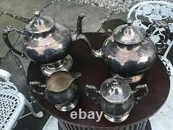 Vintage Antique Silver Plate 4 Piece Tea / Coffee Set