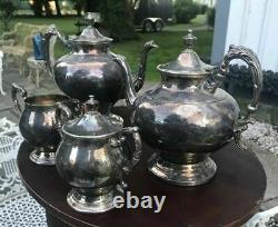 Vintage Antique Silver Plate 4 Piece Tea / Coffee Set