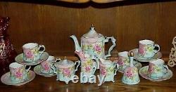 Vintage Antique Style 19 Pc. Rs Porcelain Pink Roses Chocolate Coffee Set