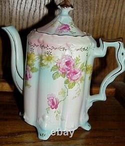 Vintage Antique Style 19 Pc. Rs Porcelain Pink Roses Chocolate Coffee Set