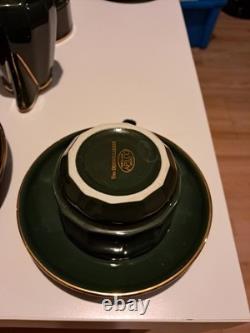 Vintage Apilco French Green & Gold 16pc Bistro Coffee Set Inc 4 Breakfast