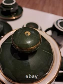 Vintage Apilco French Green & Gold 16pc Bistro Coffee Set Inc 4 Breakfast Vintage Apilco French Green & Gold 16pc Bistro Coffee Set Inc 4 Breakfast