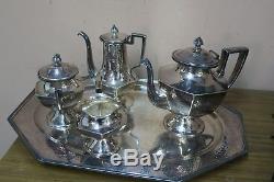 Vintage Apollo Sheffield Nickel Silver BRS Tea Coffee 5 Piece Set Tray