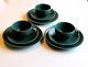 Vintage Arabia Finland 24h Set Of 3 Green Coffee Cups, Saucers And Cake Plates