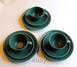 Vintage Arabia Finland 24h Set of 3 Green Coffee cups, saucers and cake plates