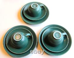 Vintage Arabia Finland 24h Set of 3 Green Coffee cups, saucers and cake plates