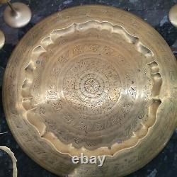 Vintage Arabic Dallah Middle Eastern Brass Etched Coffee Pot Set Cups Tray