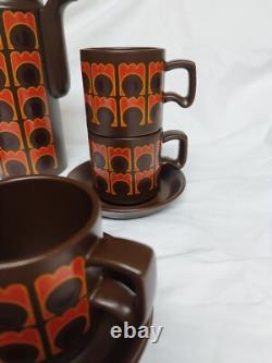 Vintage Arthur Wood Coffee Set, 15 Pieces, 1970s, Iconic Orange/Brown Pattern