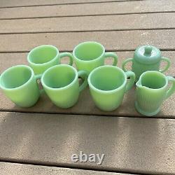 Vintage At Home International Jadeite Coffee Cup Set of 5 with Sugar and Creamer